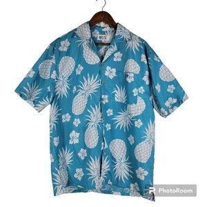 Uzzi Amphibious Gear Hawaiian Shirt Pineapples Turquoise Short Sleeve Men's Lg
